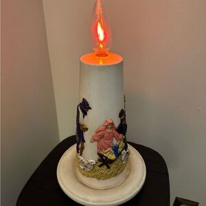 Vintage Ceramic Candle with Nativity Scene & flicker bulb